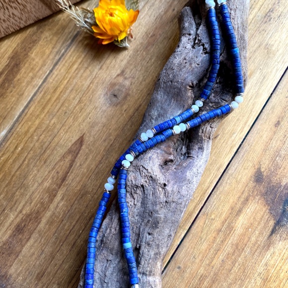 Genuine Lapis Lazuli with Moonstone Gemstone Necklace - Picture 2 of 7